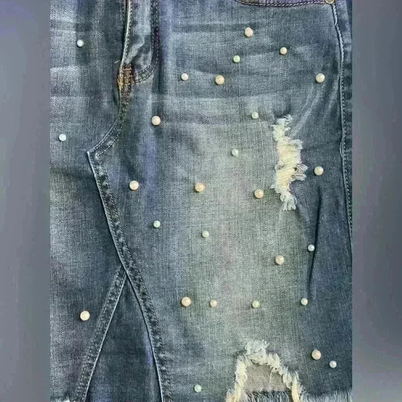 Machine Nouvelle Mode Skirt Womens Large Blue Denim Ripped Size Italy L USA 30 - Picture 3 of 9